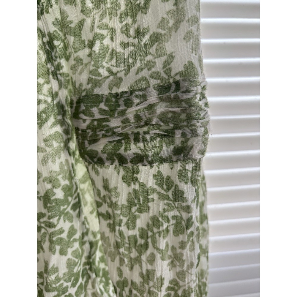 Lauren Conrad Women's L Square Neck Pintuck Peasant Blouse Green Floral Sheer - Picture 6 of 10